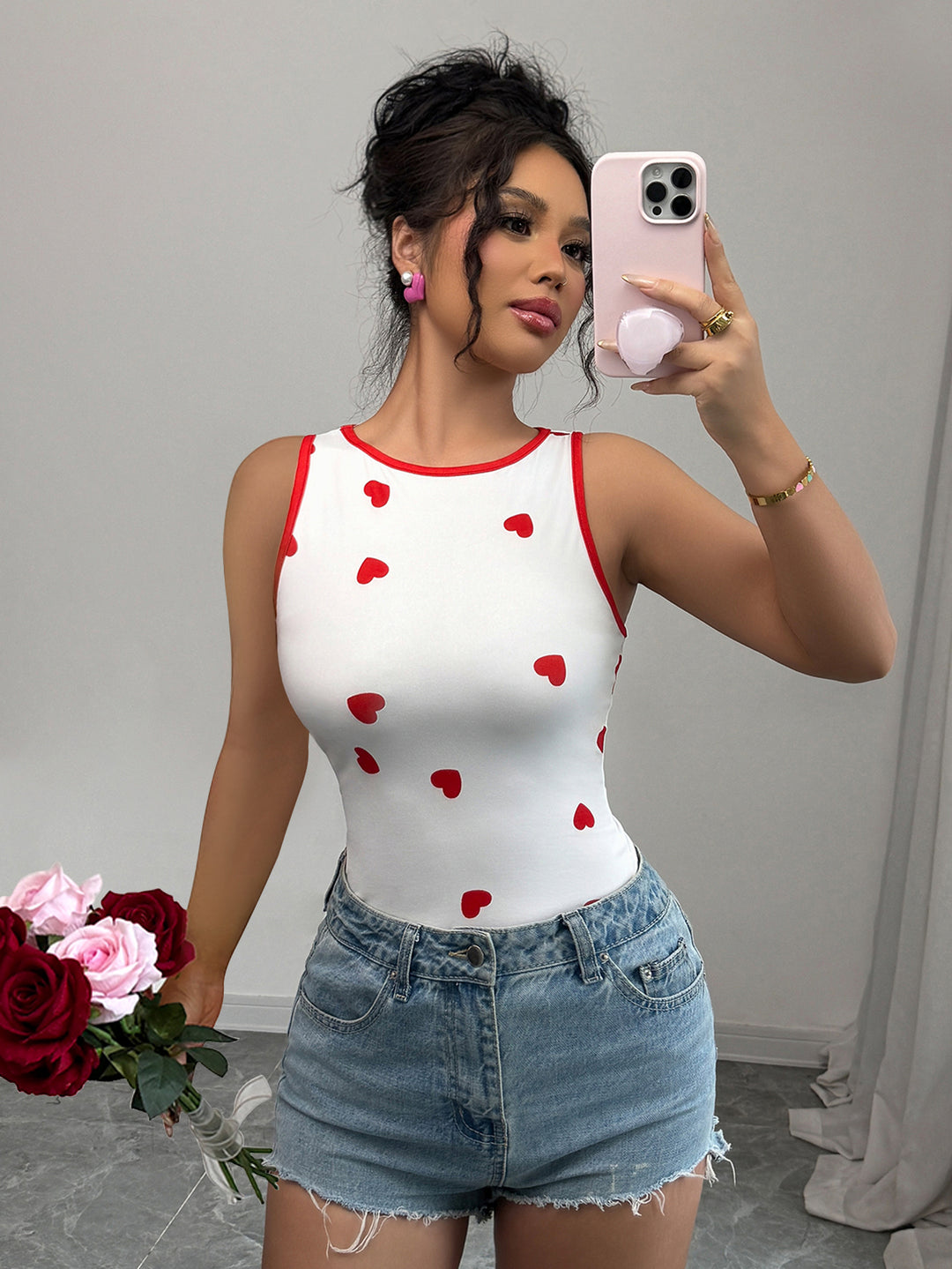 White Heart Printed Tank