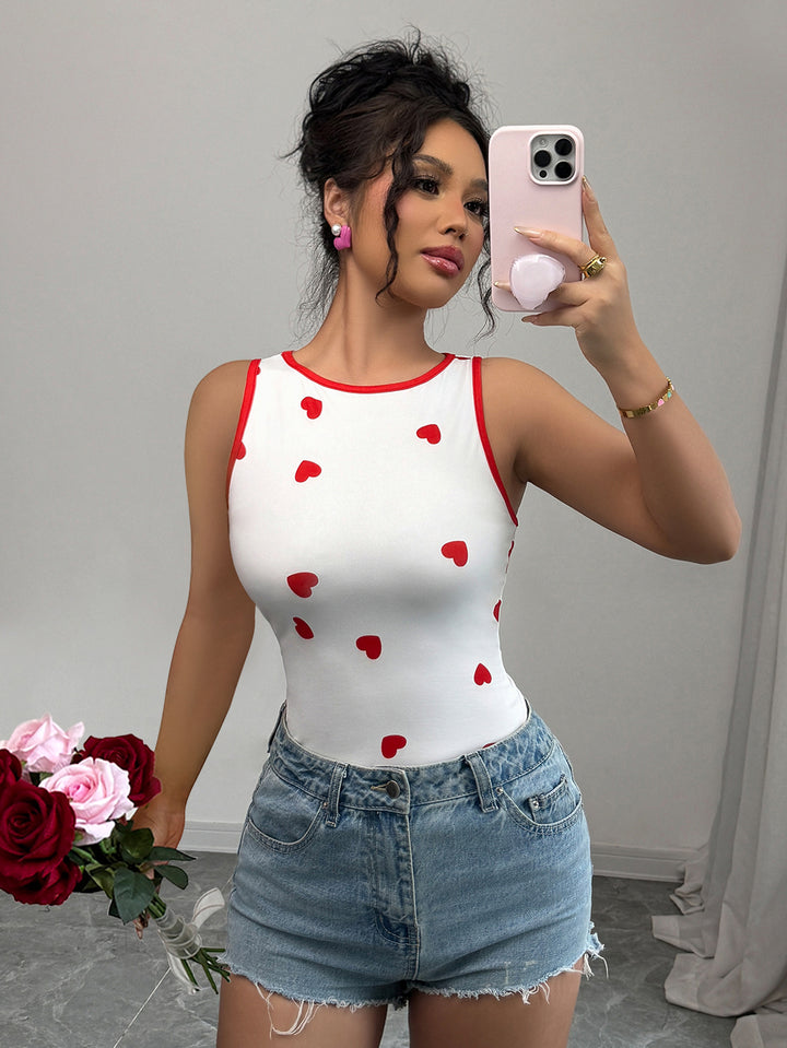 White Heart Printed Tank