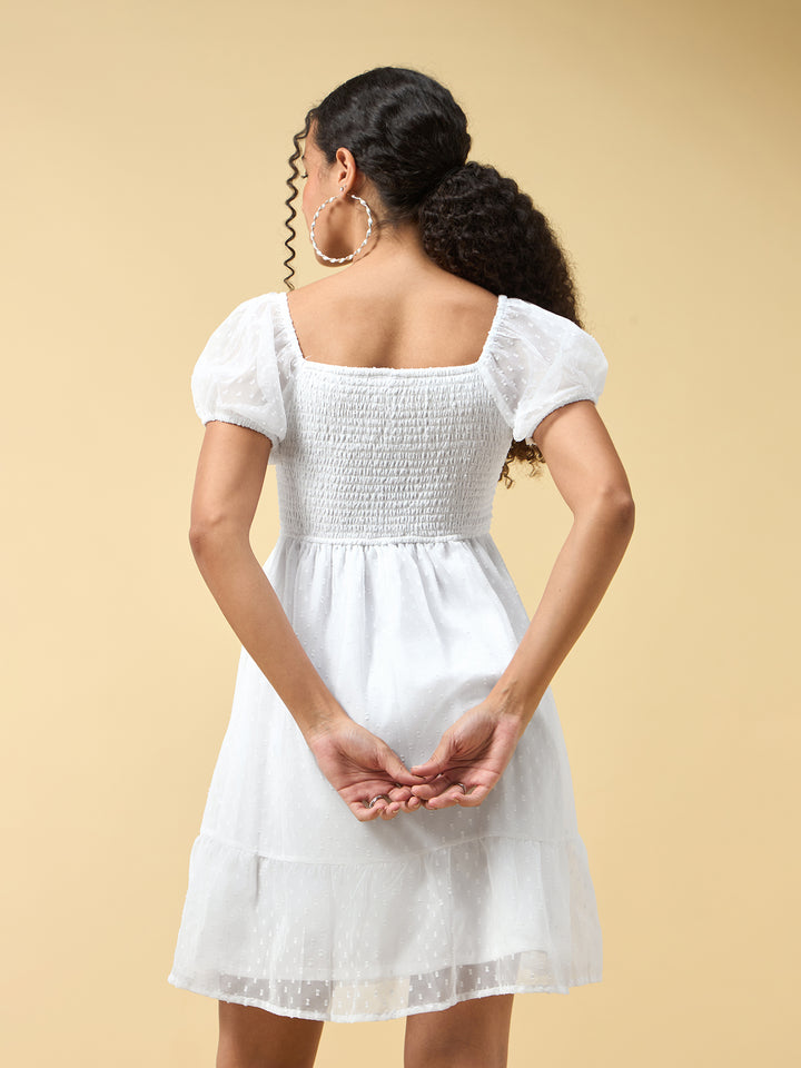 White Puff Sleeved Dress
