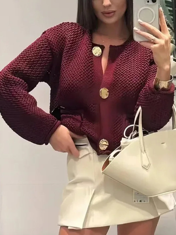 Wine Full Sleeves Buttondown Cardigans