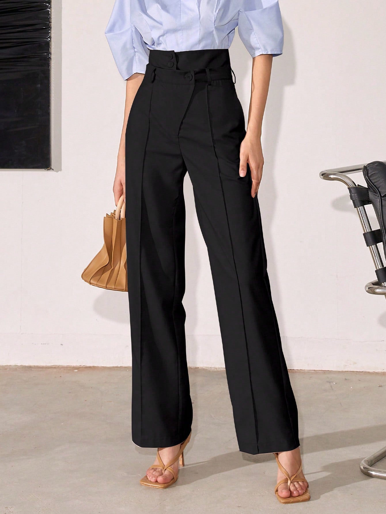 Black High Waist Side Button Pant