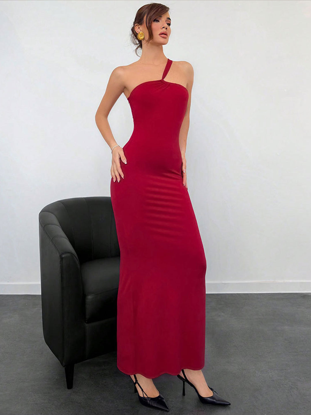 Red Strapless Fitted Dress