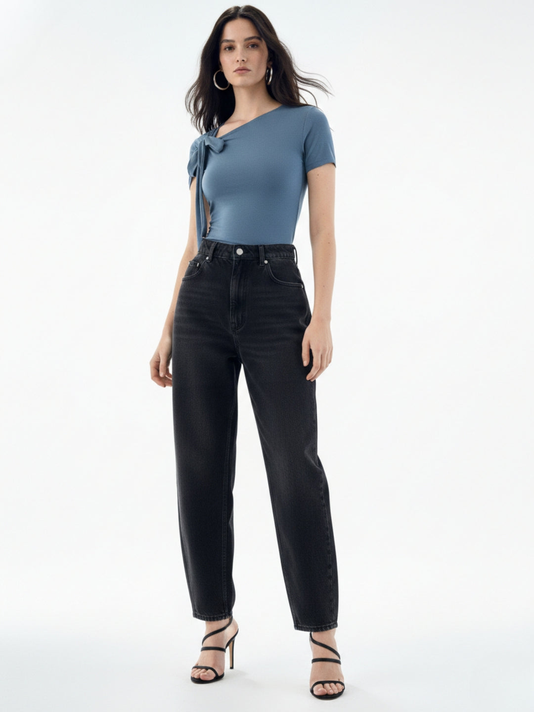 Teal Basic Fitted Top With Bow Detail