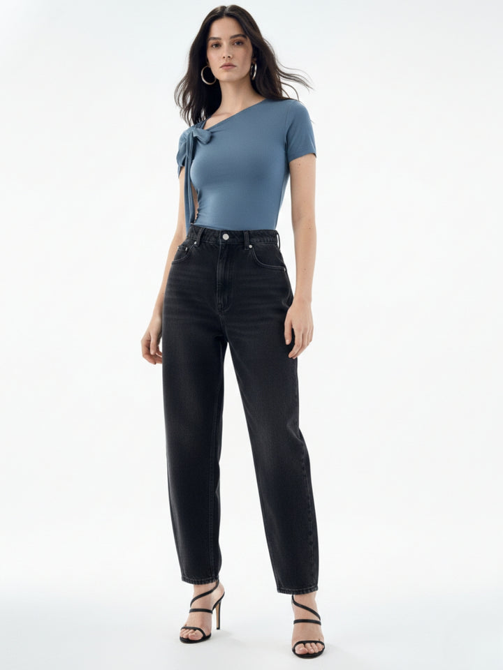 Teal Basic Fitted Top With Bow Detail