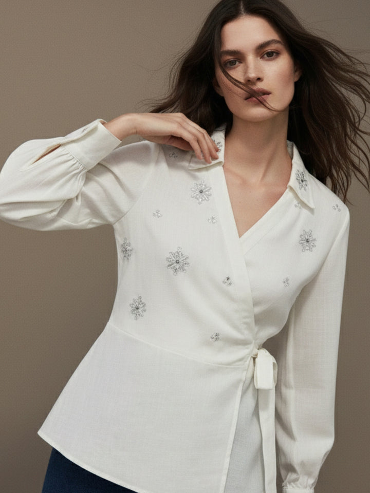 Off White Party Shirt With Han Embellished Detail