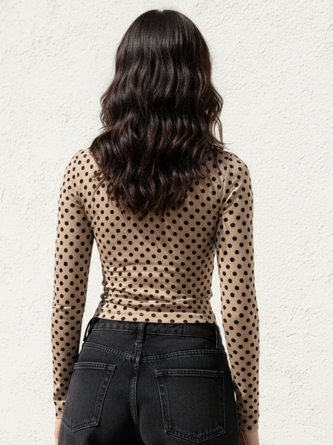 Khaki Fitted polka-dot top