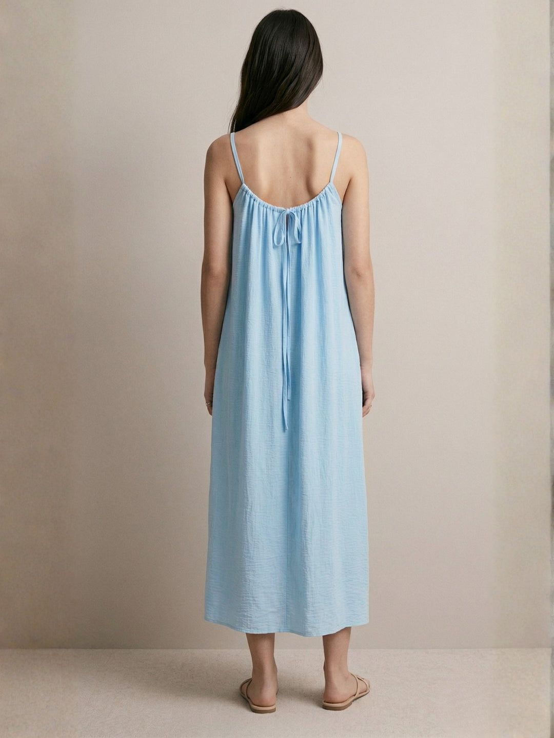 Blue Spaghetti Strap Open Back Relaxed Dress