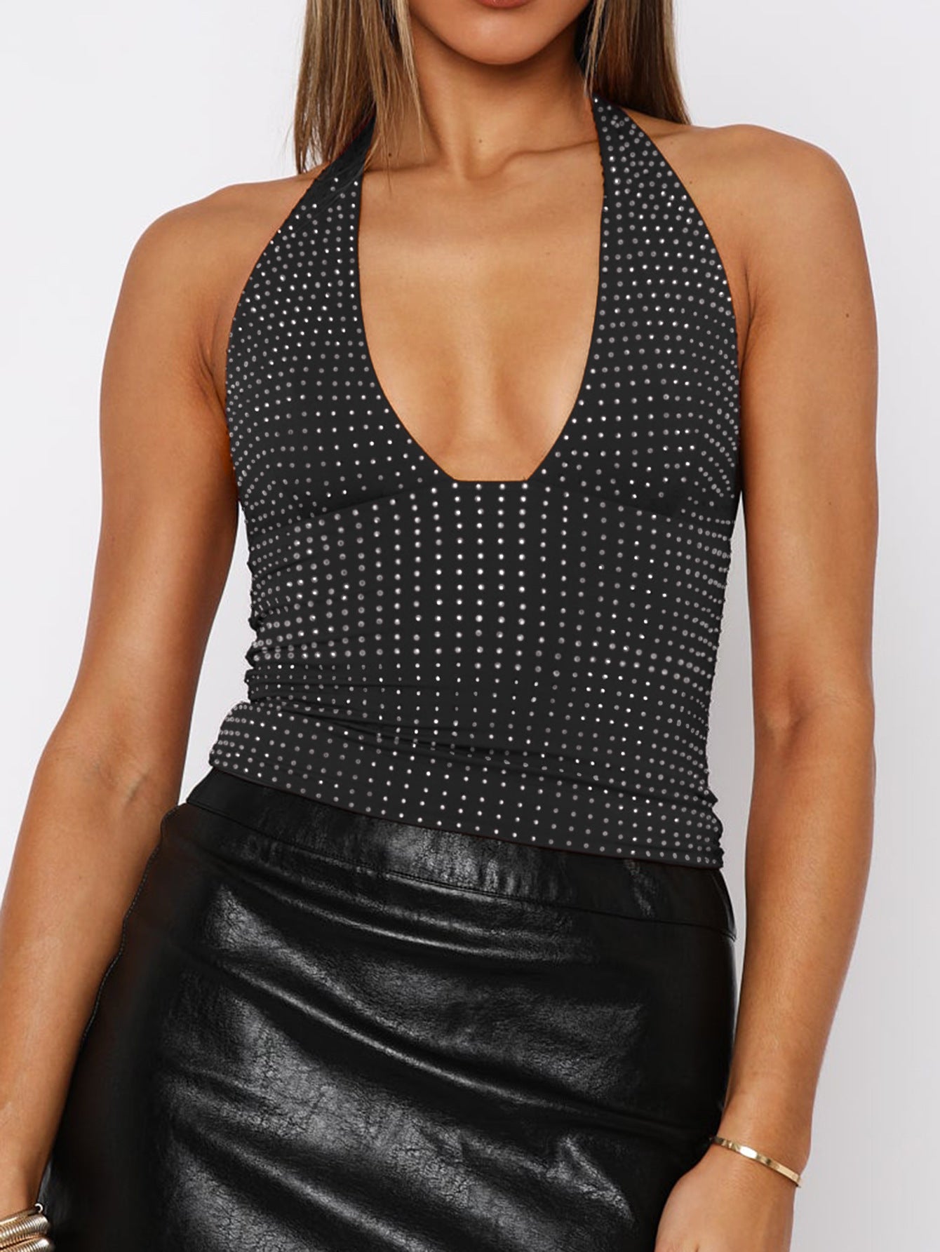 Black Halter Neck Shimmer Top