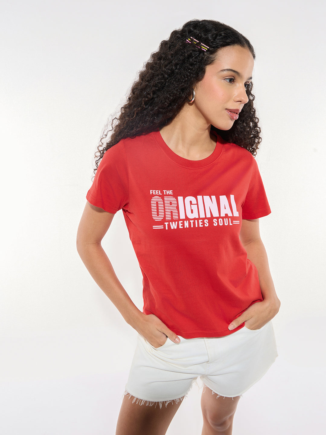 Red Crew Neck Graphic Tshirt