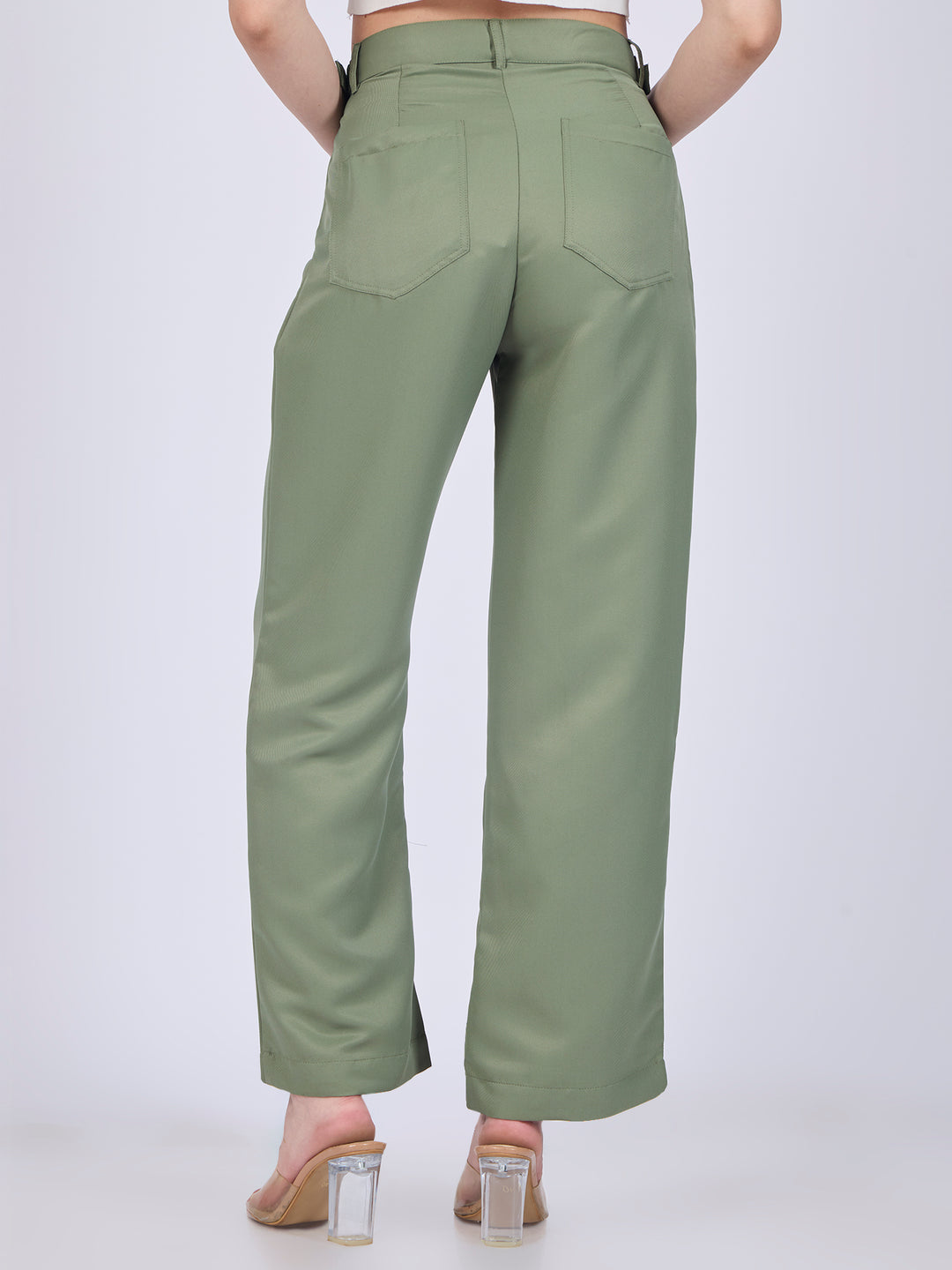 Olive Side Tabs Wide Leg Trouser
