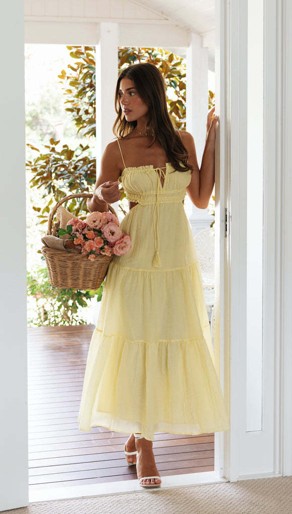 Yellow Noodle Strap Back Tie Up Dress