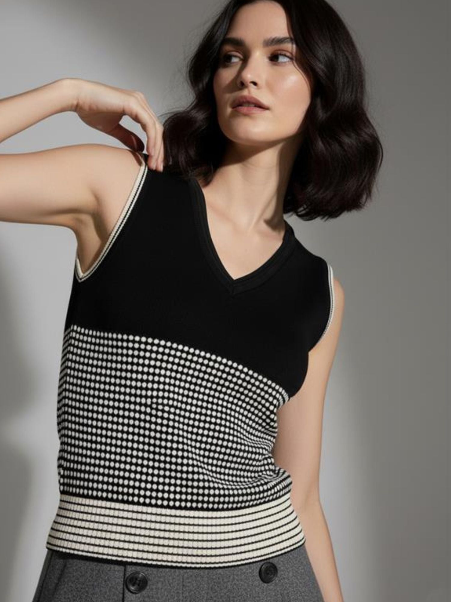 White V Neck Flat Knit Tank