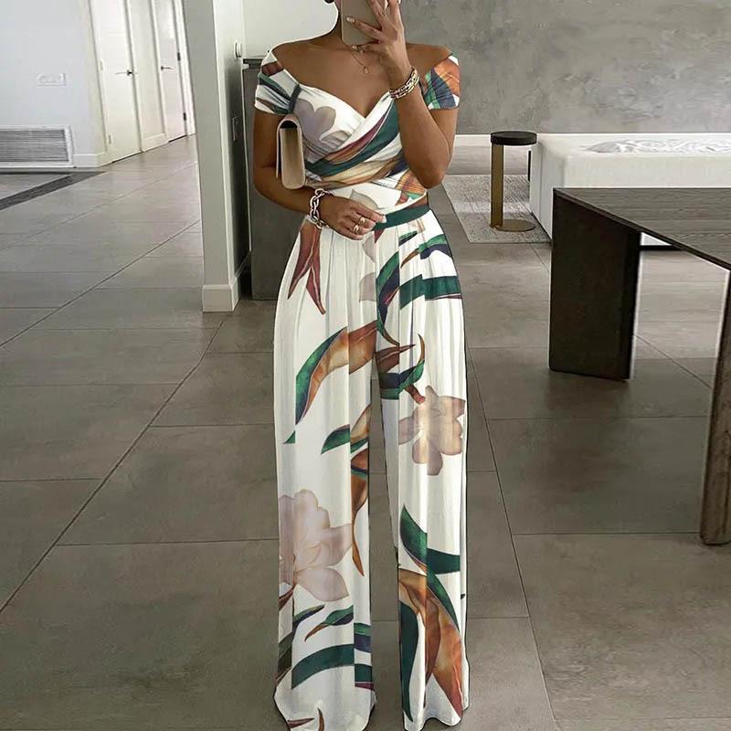 White Abstract Print Sweetheart Neck Jumpsuit