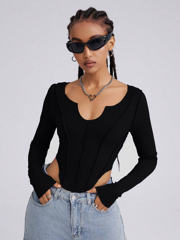 Black Full Sleeve Corset Style Top