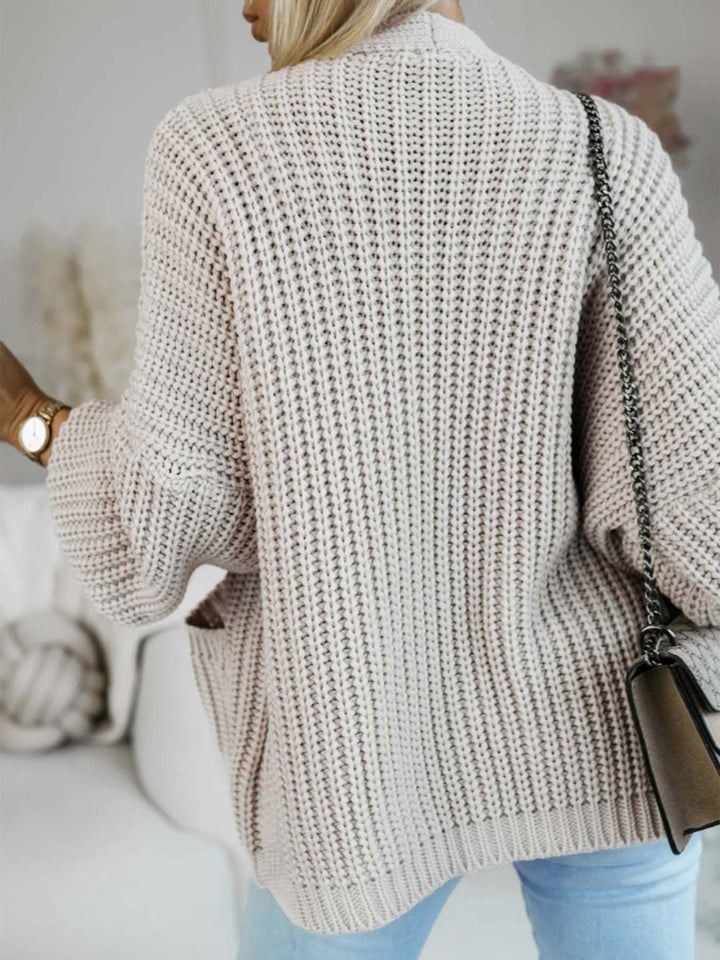 Grey Full Sleeves Double Pocket Solid Cardigan