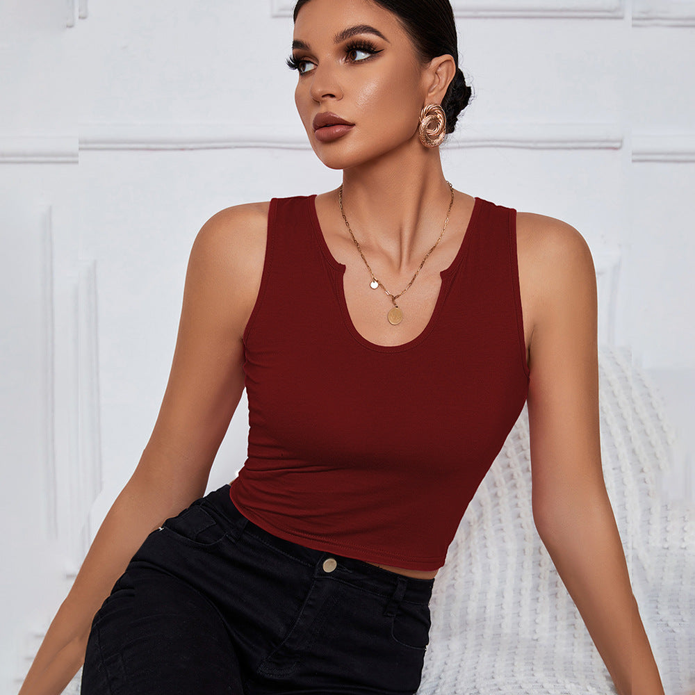 Wine Sleeveless U-Cut Out Neck Top