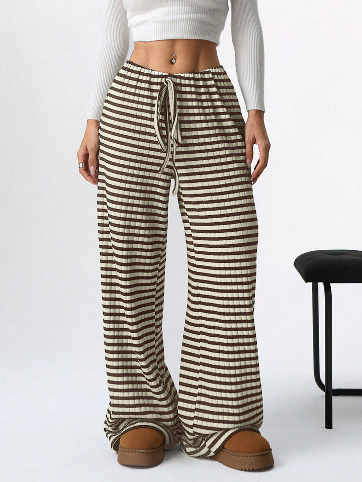 Brown Striped Straight Fit Pant