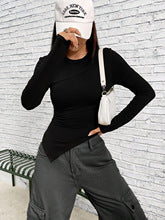 Black Full Sleeve Fitted Top With Asymmetric Top