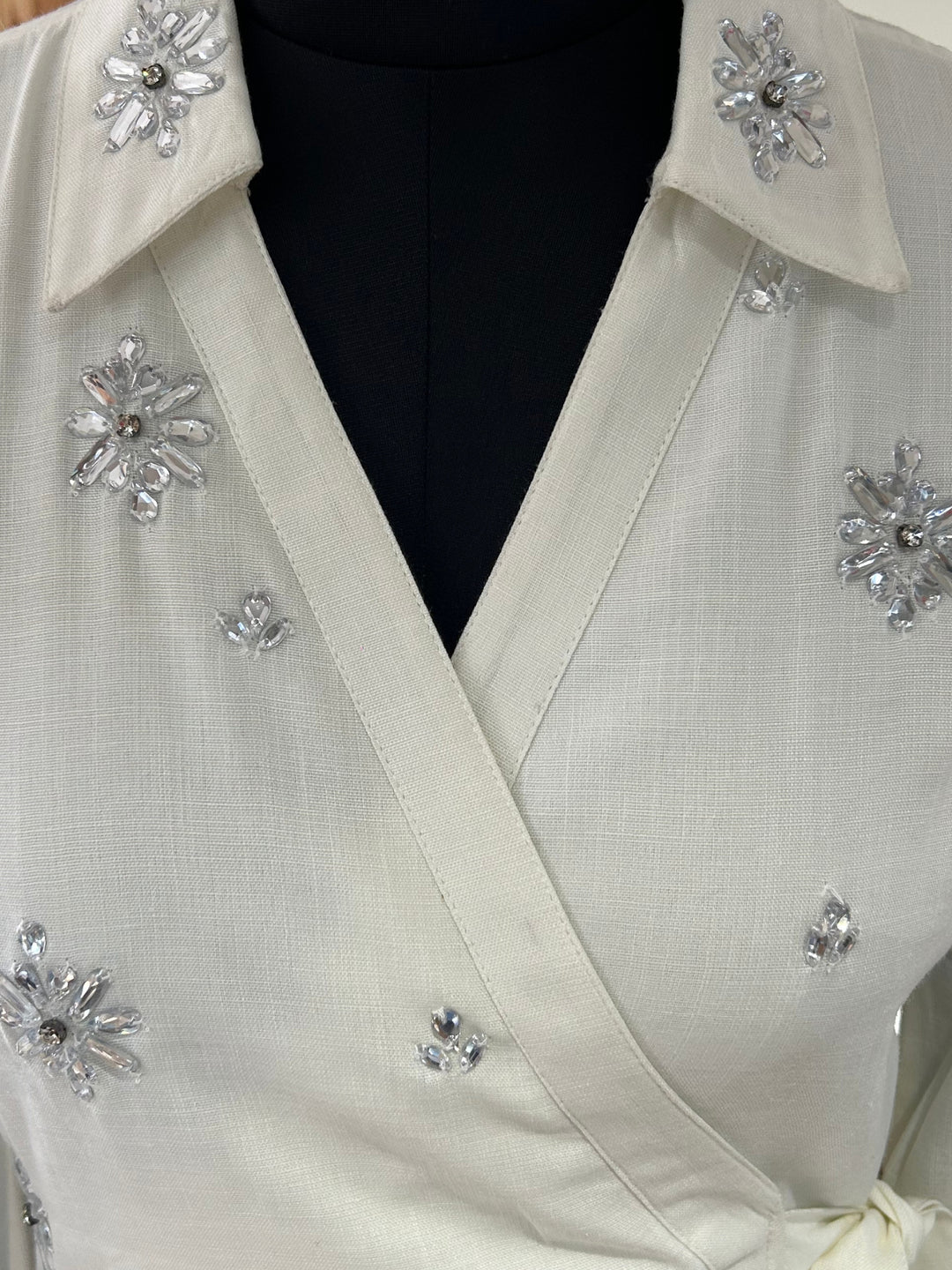Off White Party Shirt With Han Embellished Detail