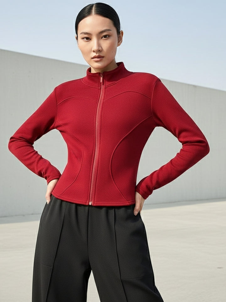 Red Full Sleeve Front Zip Jacket