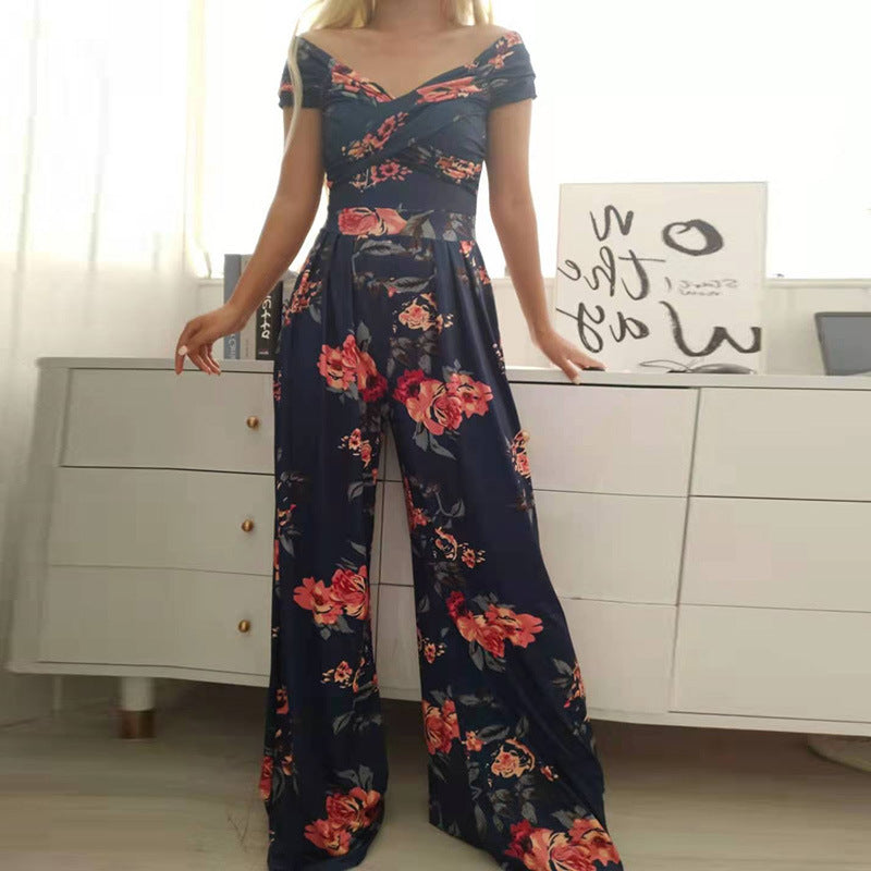 Black Floral Printed Wide Leg Jumpsuit