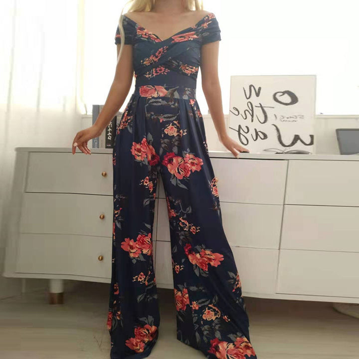 Black Floral Printed Wide Leg Jumpsuit