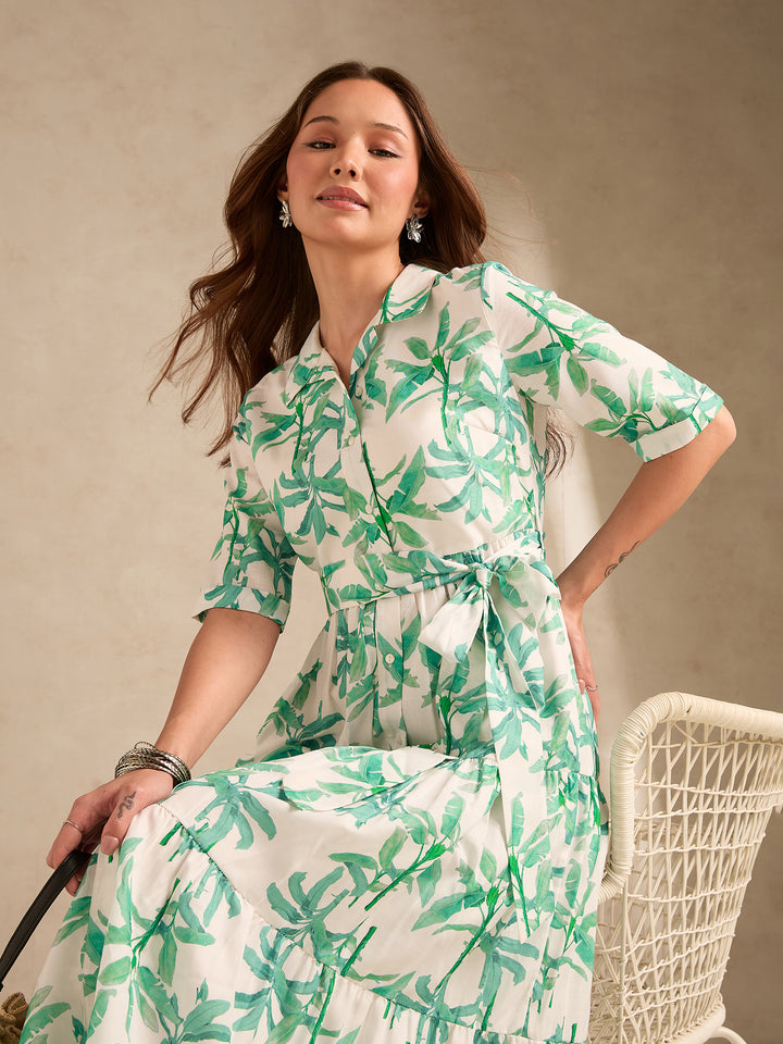 Multi Midi Length Tiered Printed Dress