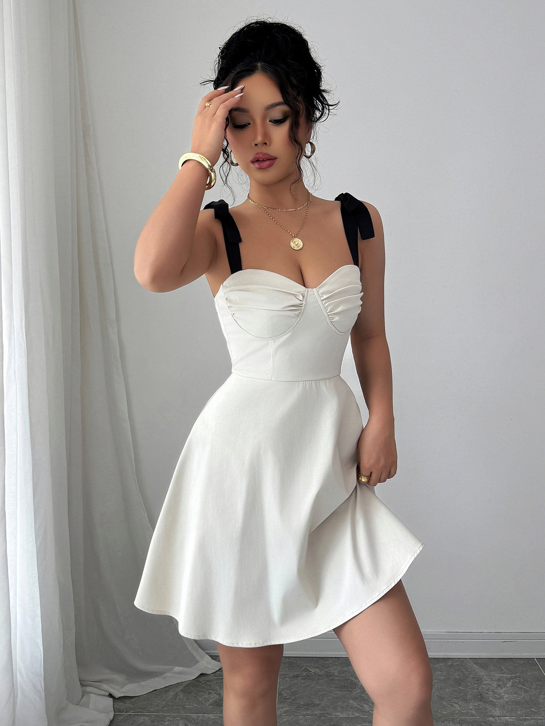 Shop Cream Tie-Up Straps Skater Dress - for Women | OUTZIDR