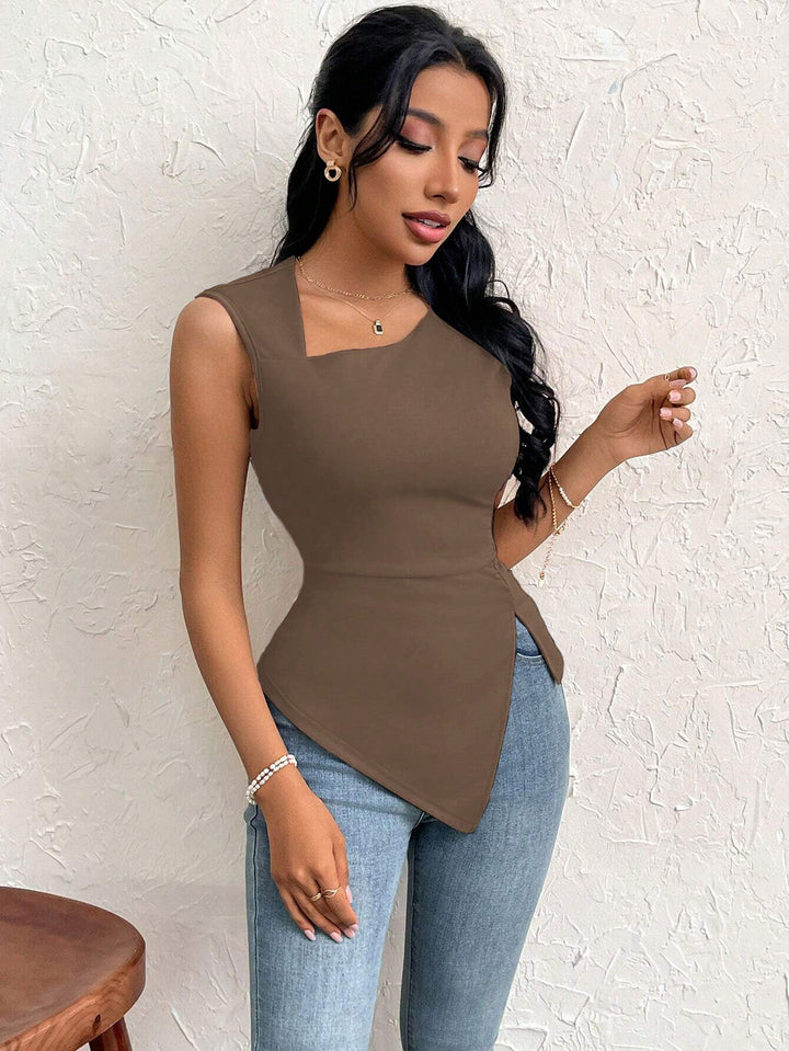 Brown Sleeveless Cut-Out Detail Dress