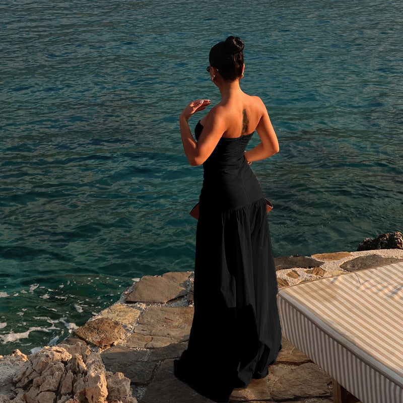 Black  Fitted Bust With Waist Cutout Maxi Dress