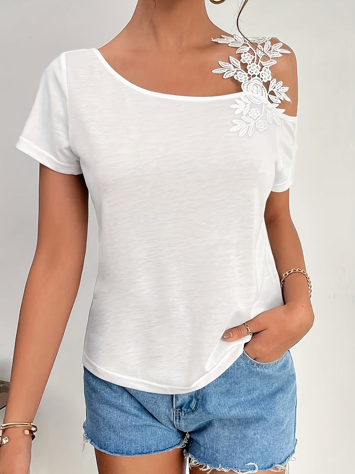 White One Shoulder Lace Strap Top