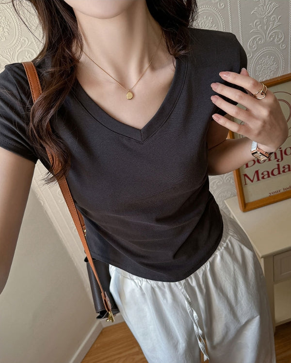 Charcoal V-Neck Relaxed Fit T-Shirt