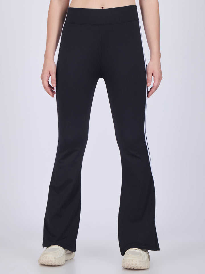 Black Flared Contrast Striped Leggings