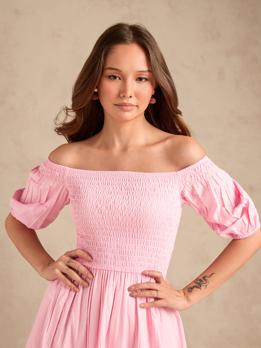 Pink Maxi Dress With Contrast Schiffli