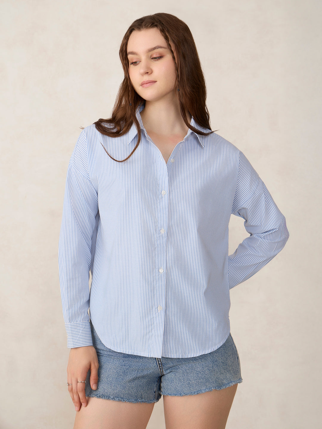 White Oversized Drop Shoulder Stripe Shirt
