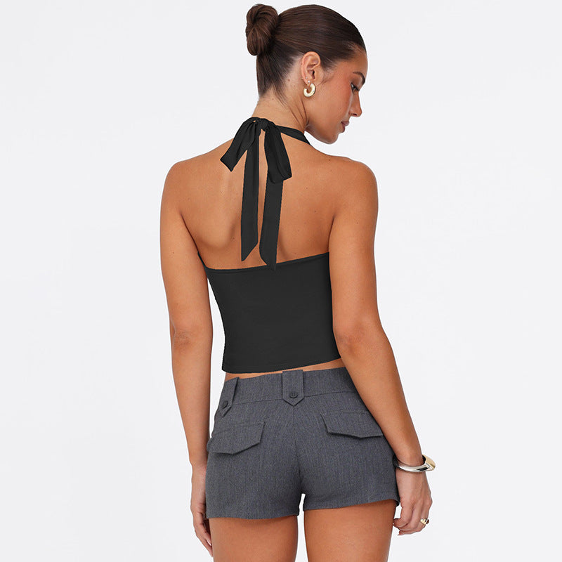 Black Halter Fitted Camisole
