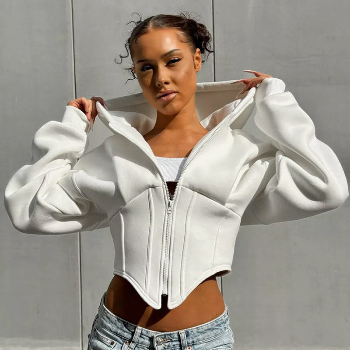 White Corset Detail Sweatshirt With Hoodie