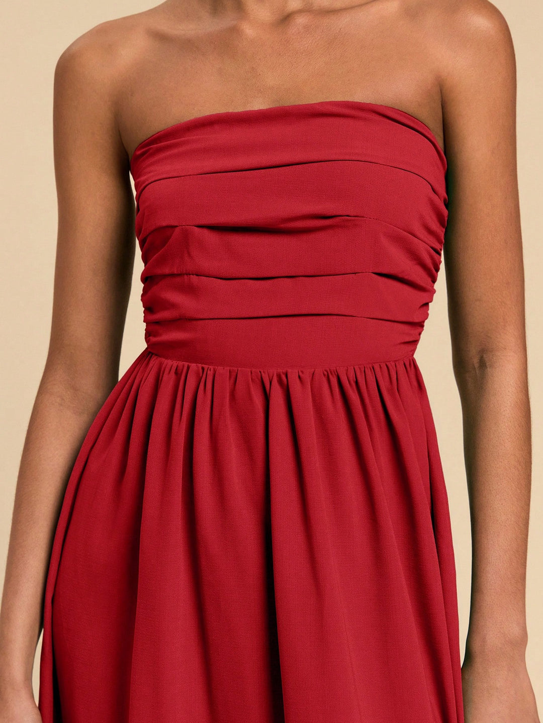 Red Tube Solid Maxi Ruched Dress
