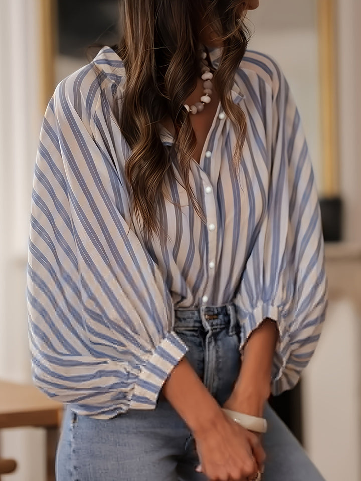 Blue Bishop Sleeve Striped Top