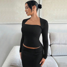 Black Wide Square Neck Fitted Top