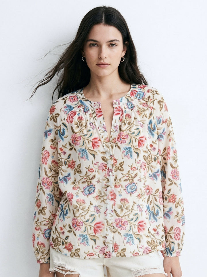 Multi Mandarin Neck Relaxed Printed Top