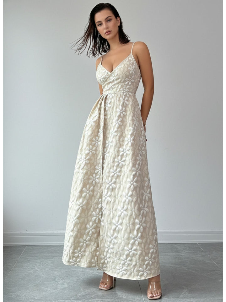 Off White Spaghetti Strap Textured Dress