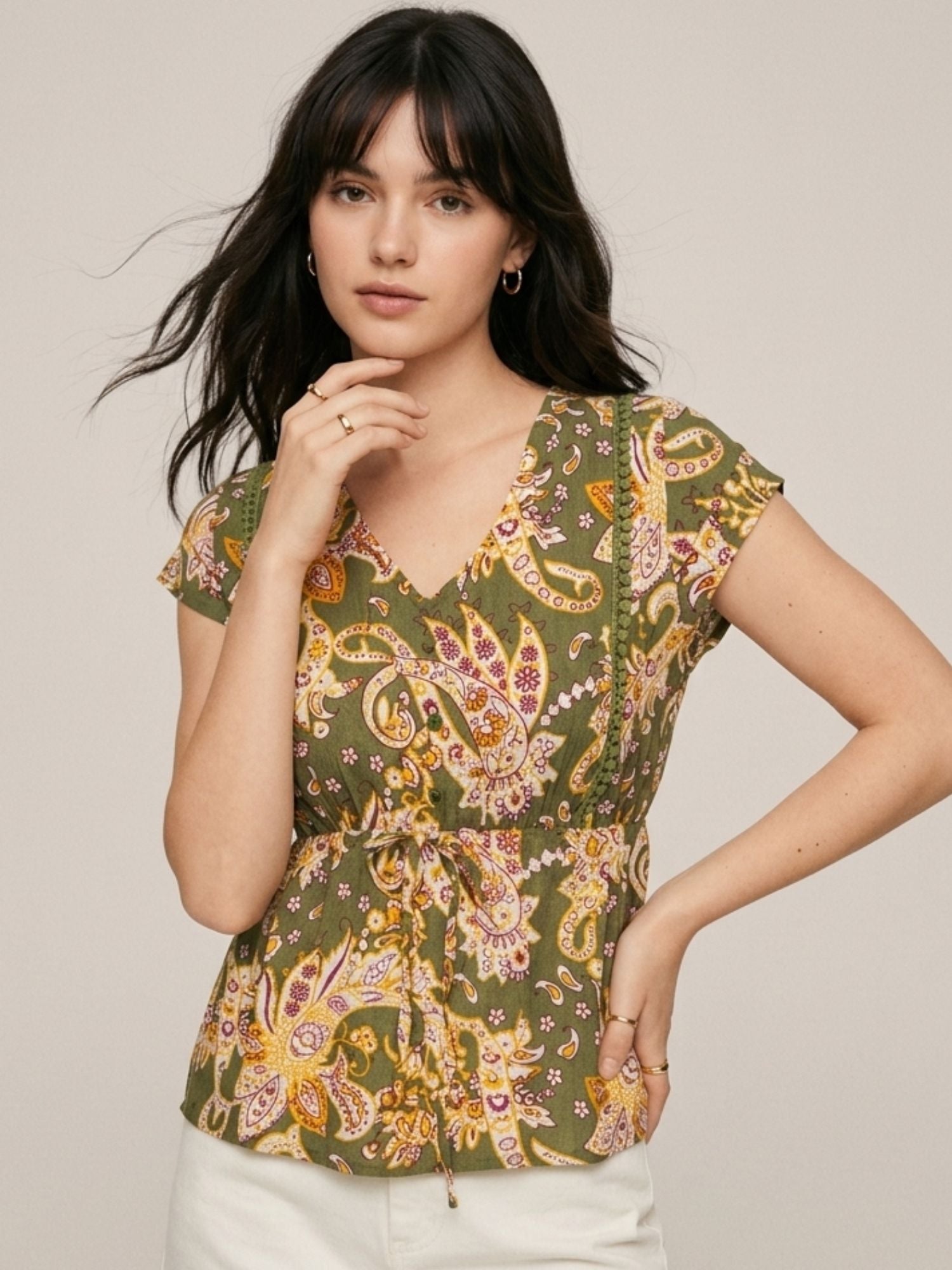 Green Printed Crinkled Blouse