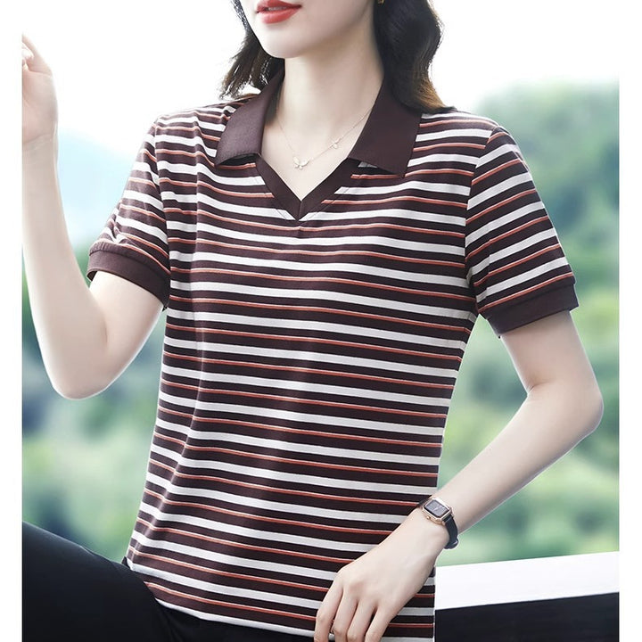 Brown Thin Striped Polo T-Shirt