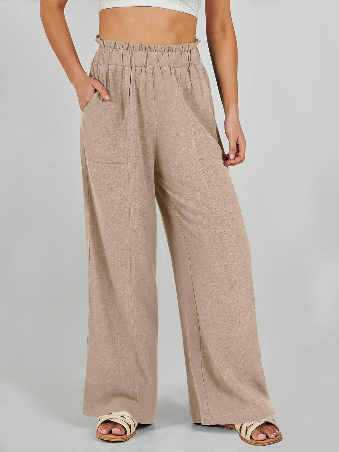 Khaki Elasticated Flare Trouser