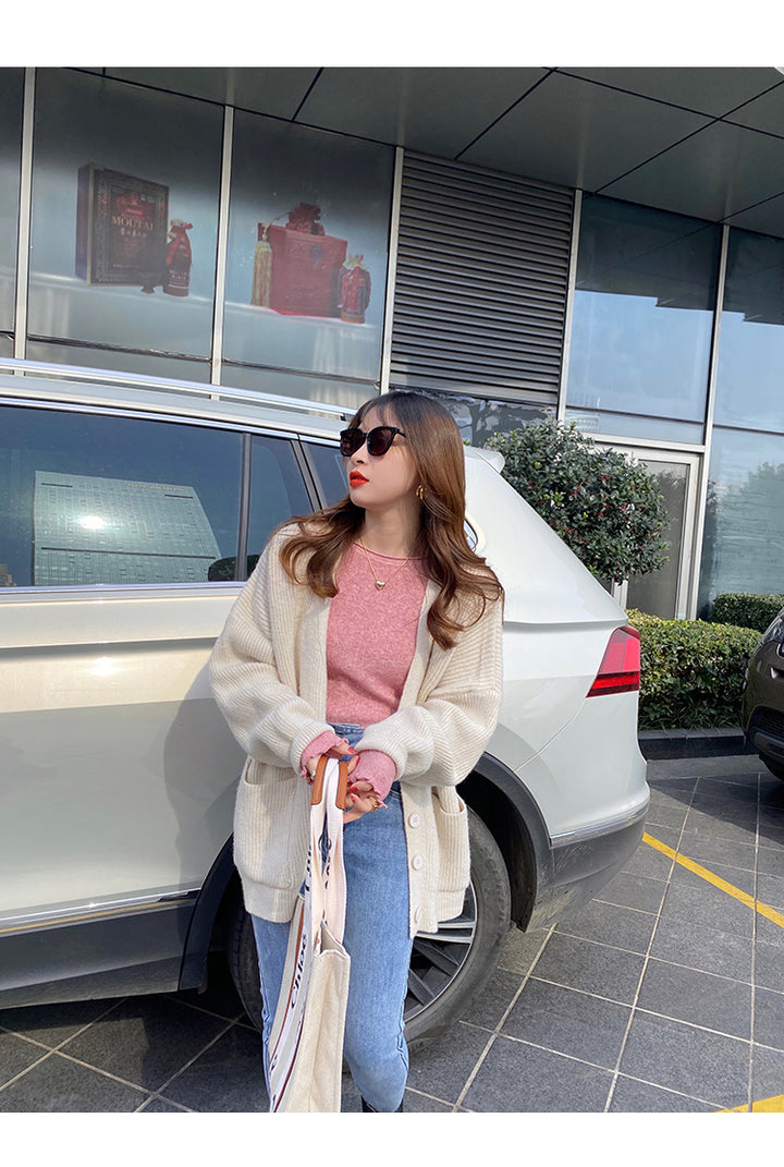 Pink Full Sleeve Scallop Hem Mock Neck Fitted Top