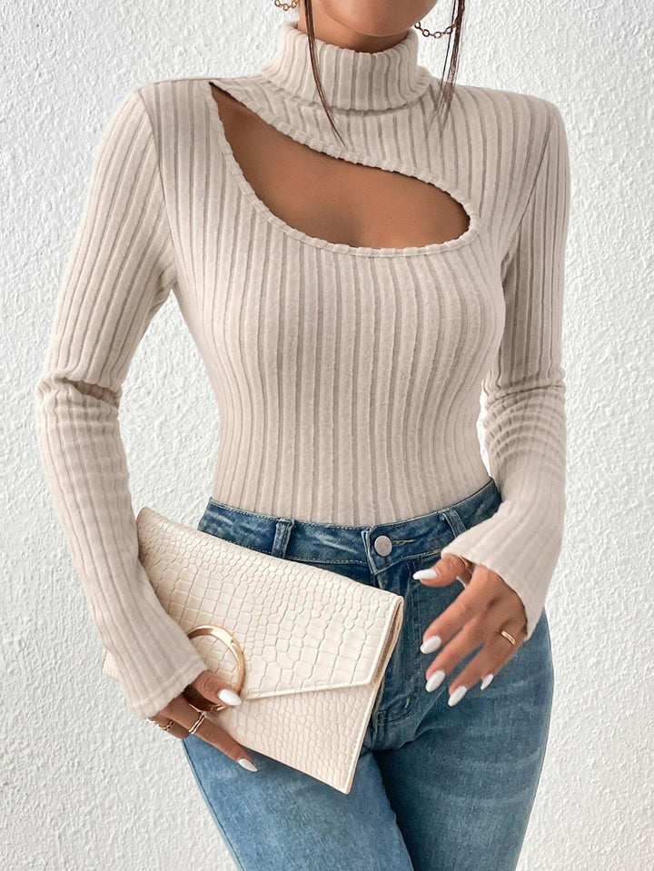 Cream Spaced Rib Cut Out Top