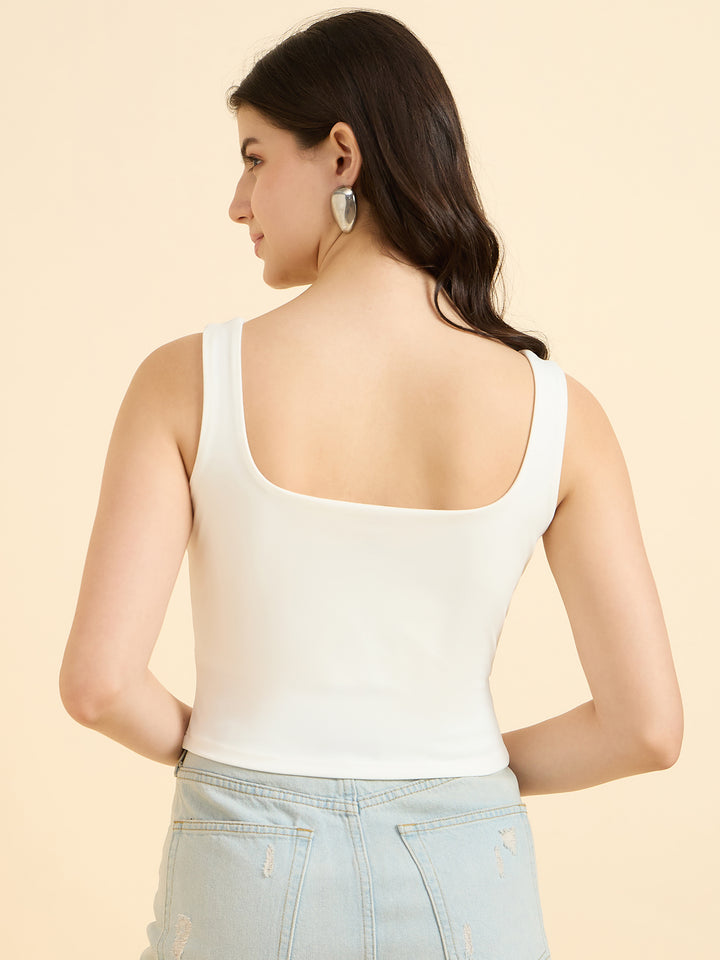 White Square Neck Tank Top