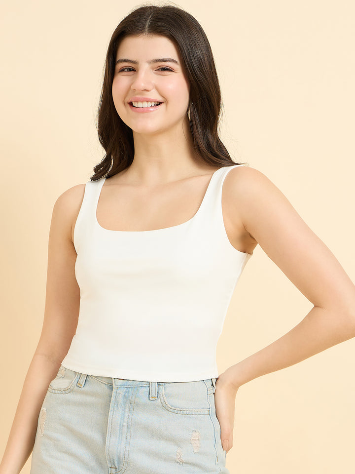 White Square Neck Tank Top