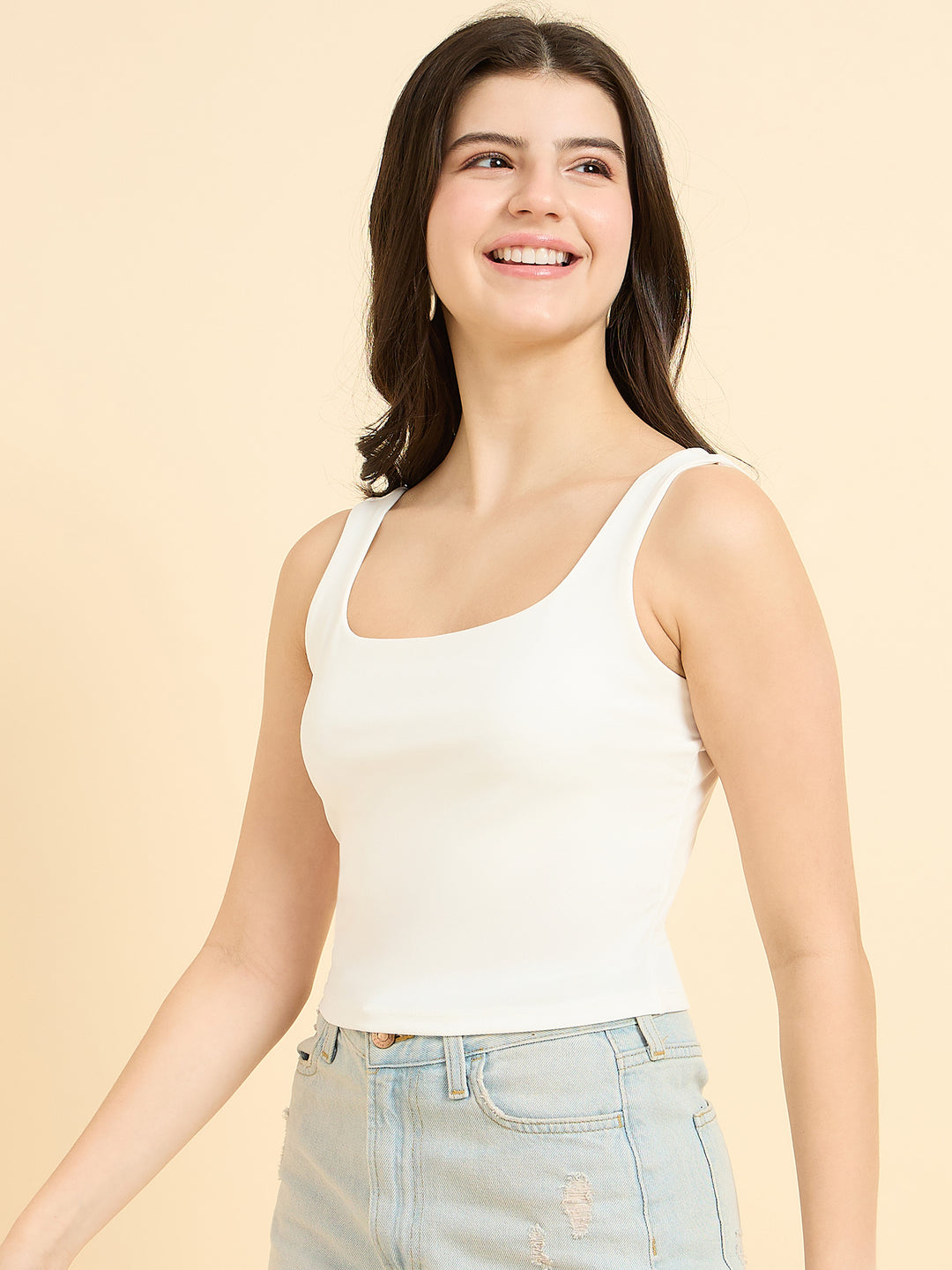 White Square Neck Tank Top